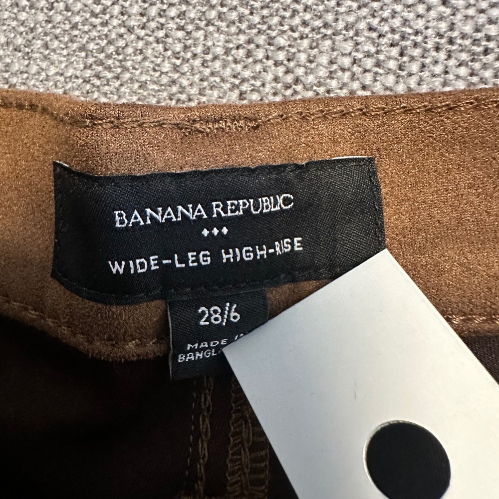 Banana Republic Wide Leg High Rise Pants Women 28/6 Brown Faux Suede - Picture 8 of 11